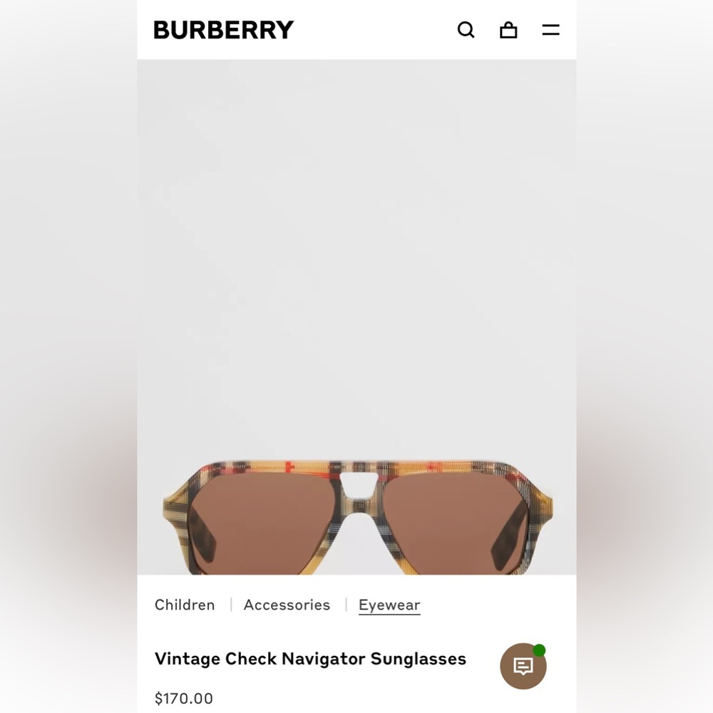 Vintage Check Navigator Sunglasses *Brand New